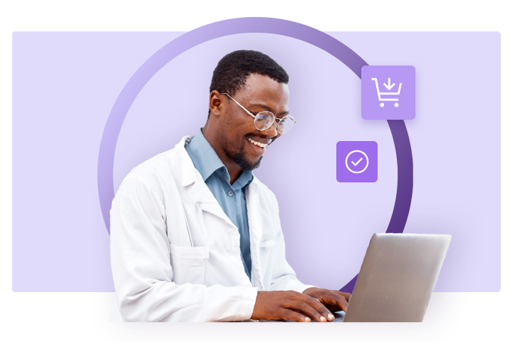 A practice manager gains visibility into spending by using a laptop to review digital invoices and track supply orders.