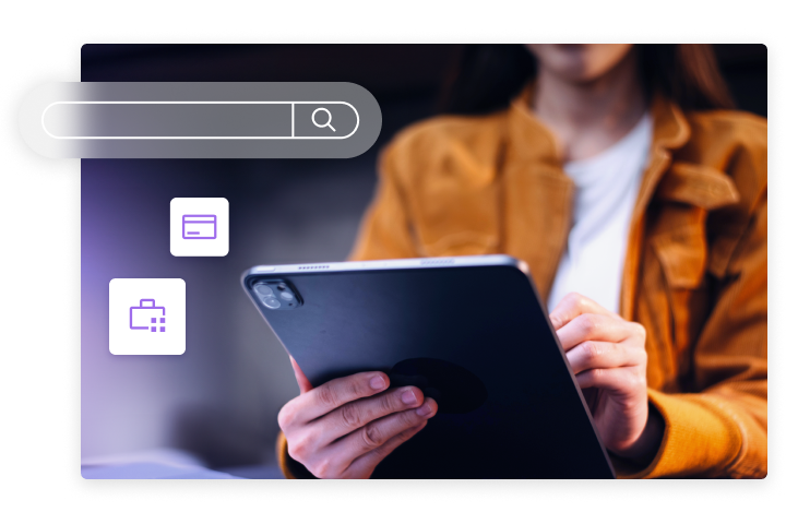 A staff member holds a tablet, using a centralized procurement platform to compare prices and reorder supplies for the practice.